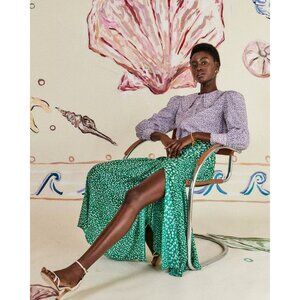 RIXO Misha purple microfloral ruffled statement collar blouse